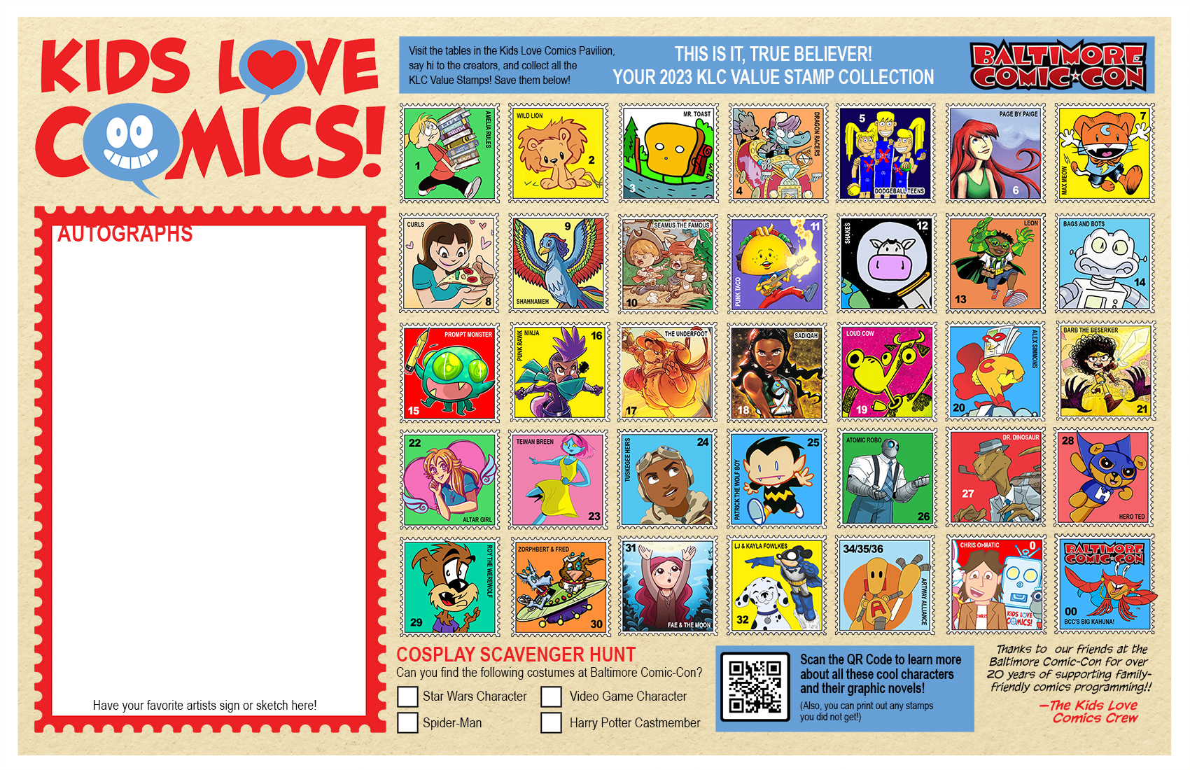 KLC_poster23bsm The Kids Love Comics Value Stamp Poster, from 2023 Baltimore Comic-Con.
